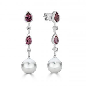 Pearl and Pink Tourmaline Pear Drop Earrings