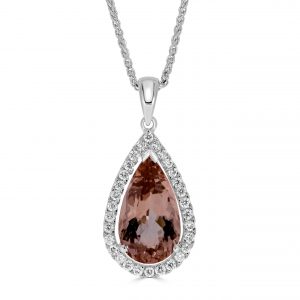 Pear Morganite with Round Diamond Halo Pendant