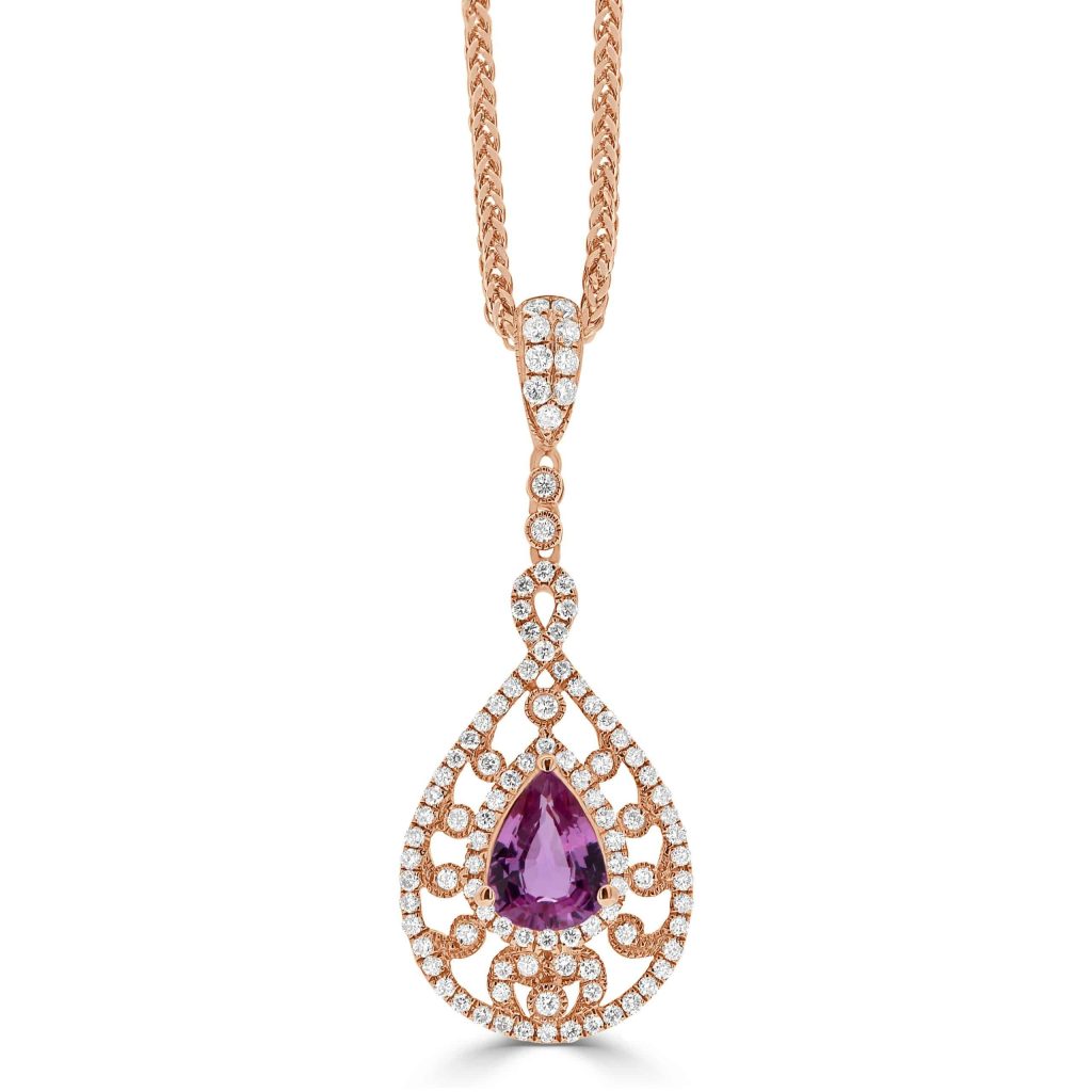 Pear Shape Pink Sapphire Pendant with a Halo