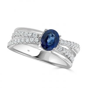 Sapphire and Diamond Cocktail Ring with Round Brilliant Cut Diamonds and a Twist Band