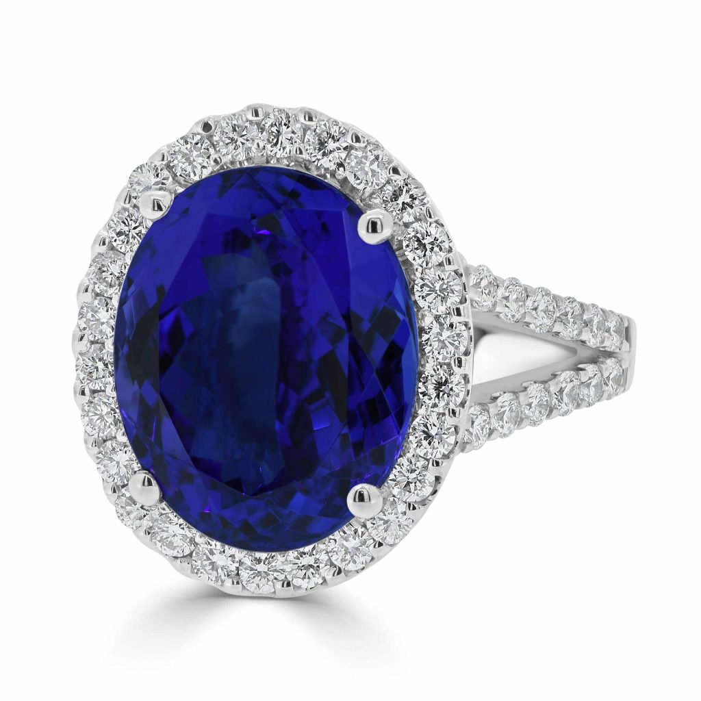 Diamond and Tanzanite Oval Shape Halo Ring