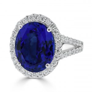 Diamond and Tanzanite Oval Shape Halo Ring