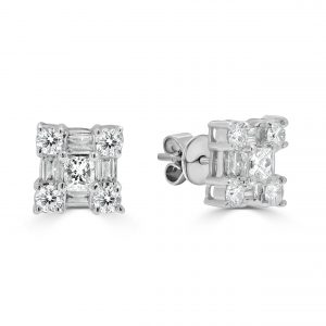 Baguette Halo White Gold Princess Diamond Studs