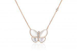 Diamond and Pearl Butterfly Rose Gold Necklace