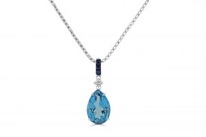 Pear topaz and sapphire pendant