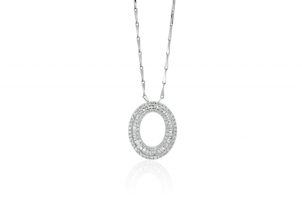 Oval Pendant with Baguette and Round Diamonds