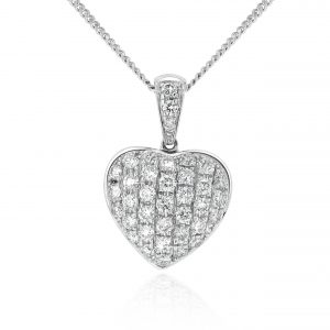 White Gold Round Brilliant Diamond Heart Pendant