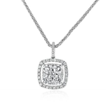 Cushion Diamond Cluster Pendant with Halo