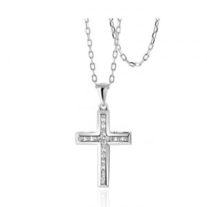 Round Diamond Cross with White Gold Border