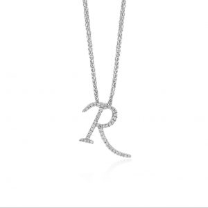 Round Brilliant Diamond Pendant Initial R