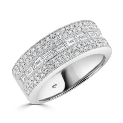 Round and Baguette Diamond Wedding Band