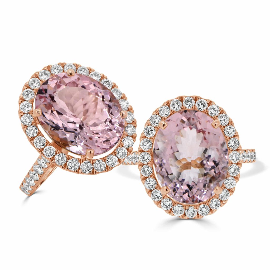 Oval Morganite with round diamonds ring