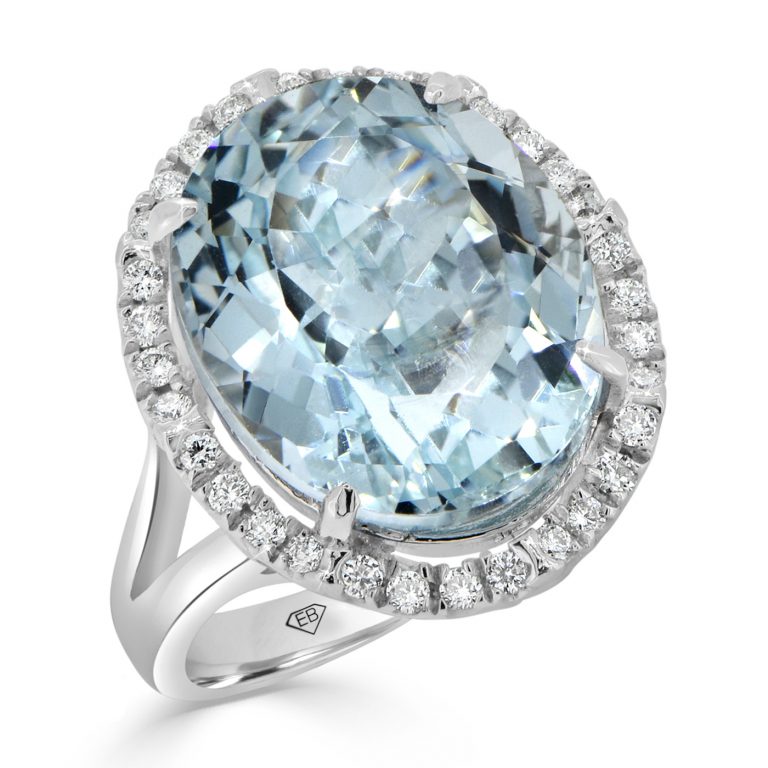 Split band oval aquamarine with round diamond halo ringaquamarine engagement ring