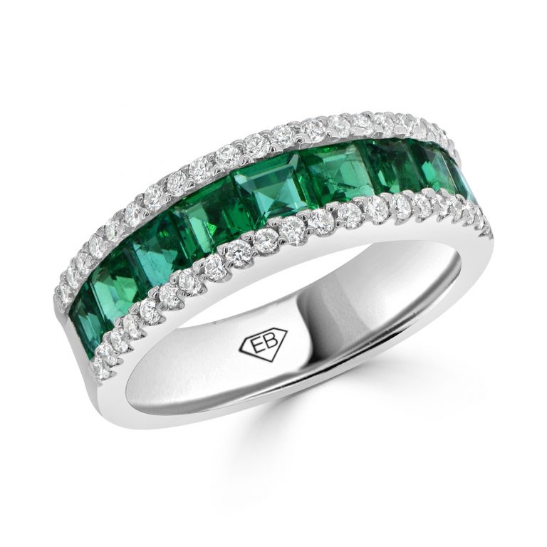 Princess cut emerald ringemerald and round diamond ring