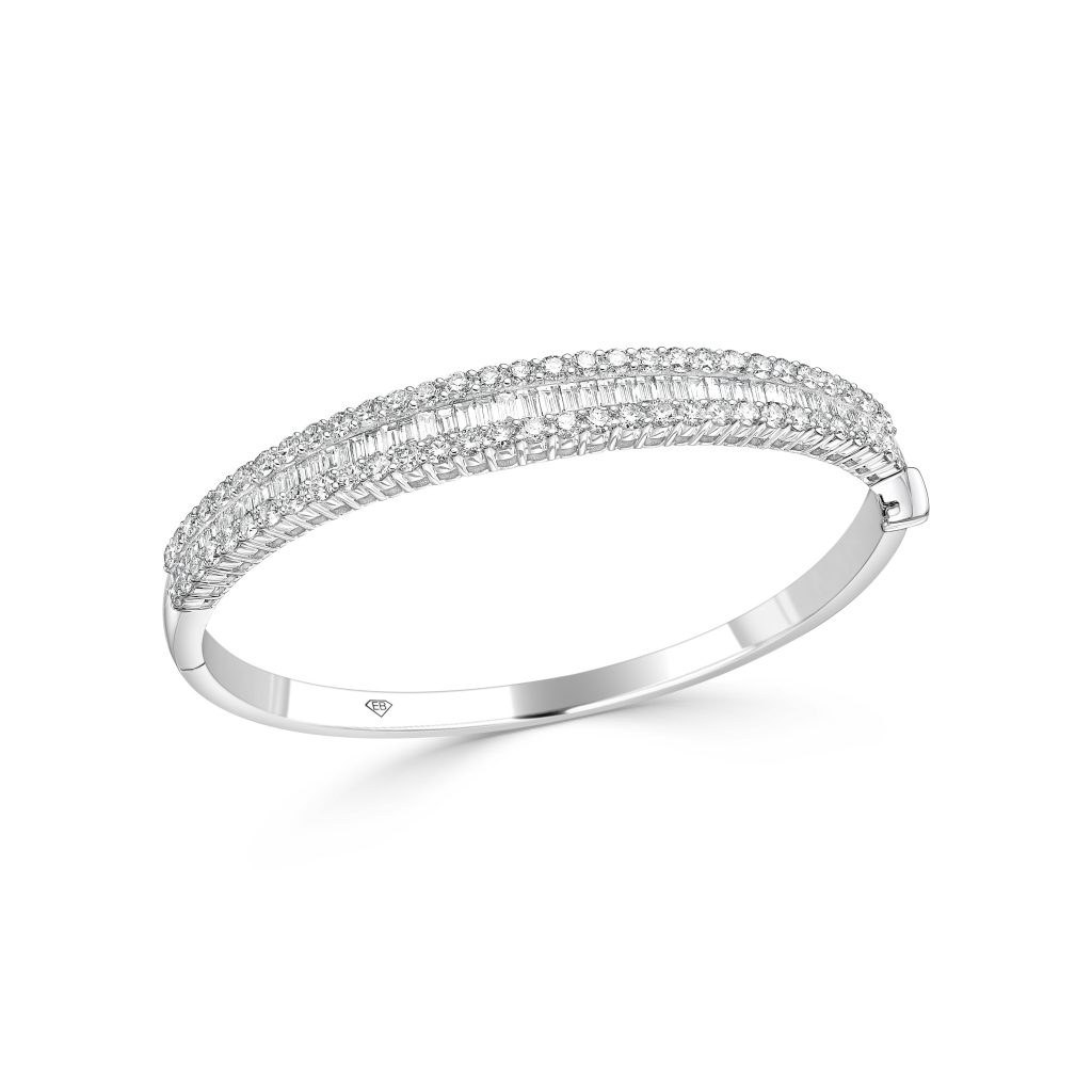 Round and Baguette Diamond Bangle in Gold