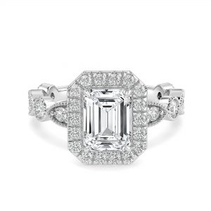 Emerald Diamond Engagement Ring with Halo