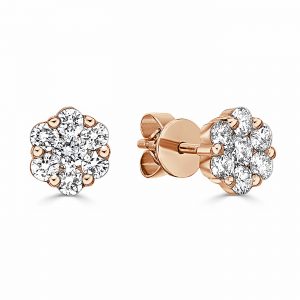 18 kt Rose Gold Round Brilliant Cut Diamond Earrings
