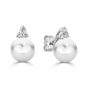 Pearl Studs with Round Brilliant Cluster