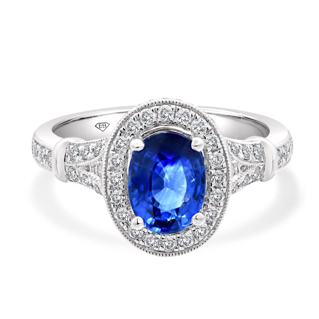 Sapphire with halo engagement rings