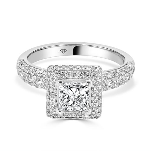 Princess Cut Diamond Pave' Halo 0.90 Ct