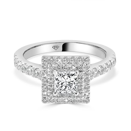 Princess Cut Engagement Ring Double Halo 0.50 Ct