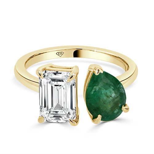 18kt Yellow Gold Toi et Moi Ring Emerald and Diamond