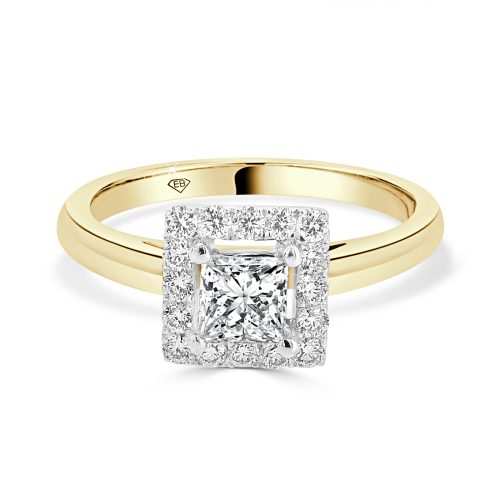 Princess Cut Engagement Ring Diamond and Halo 0.71 Ct