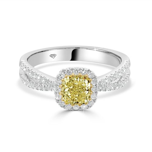 Yellow Diamond Engagement Ring Natural Diamond in 18kt White & Yellow Gold