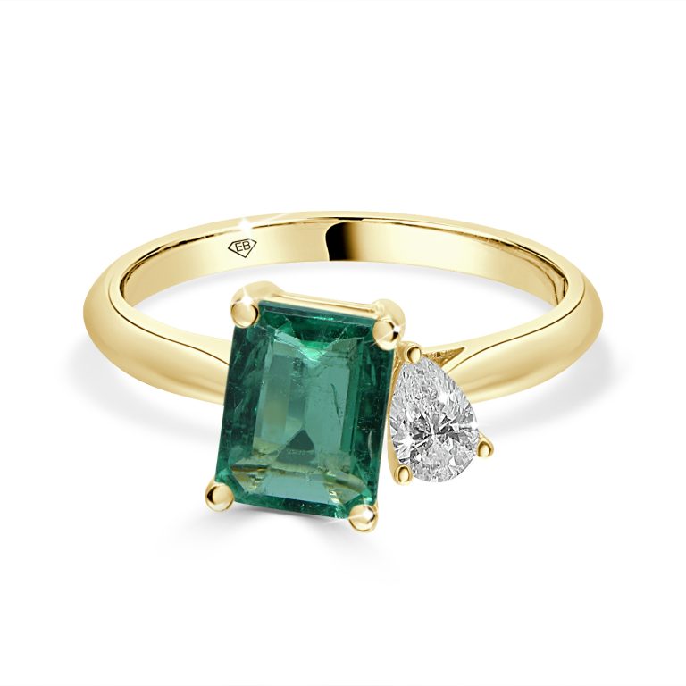 Yellow Gold Emerald and Diamond Toi et Moi RingToi et moi engagement ring