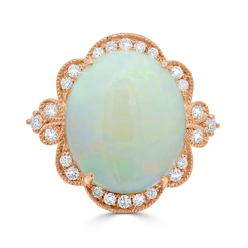 Vintage-Inspired Opal Engagement Ring and Diamond Halo