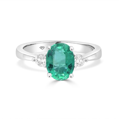 Oval-Cut Emerald and Diamond Trilogy Ring