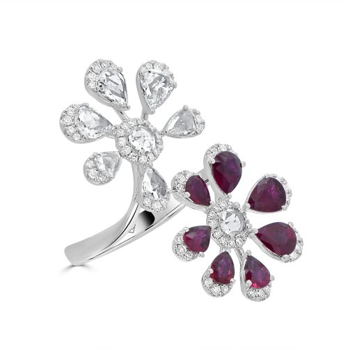 Ruby and Rose-Cut Diamond Floral Ring