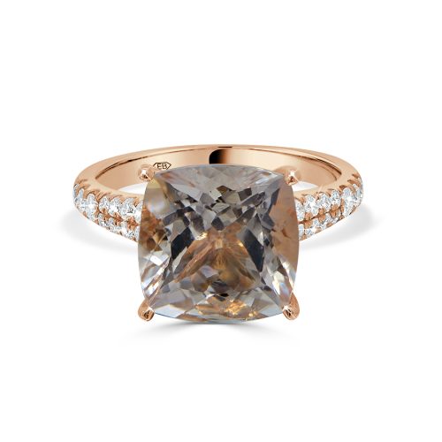 18kt Rose Gold Cushion-Cut Morganite and Diamond Ring