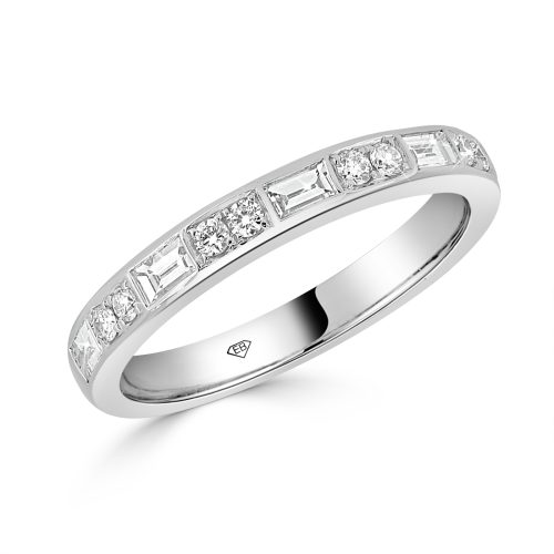 Baguette And Round Cut Diamond Wedding Band