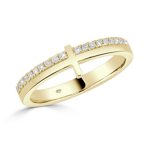 Cross Diamond Ring in 18kt Yellow Gold