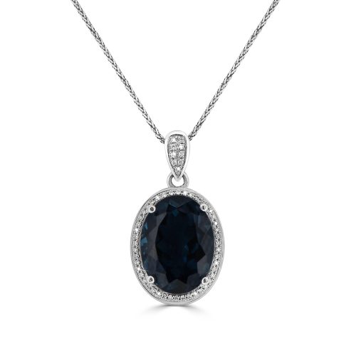 Oval Cut Blue Topaz Necklace And Diamonds