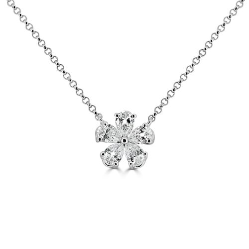 Diamond Flower Five Pear Pendant Necklace