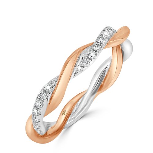 Twisted Diamond Wedding Ring in 18kt Rose and White Gold