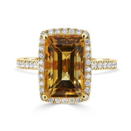 Yellow Citrine and Diamond Cocktail Ring