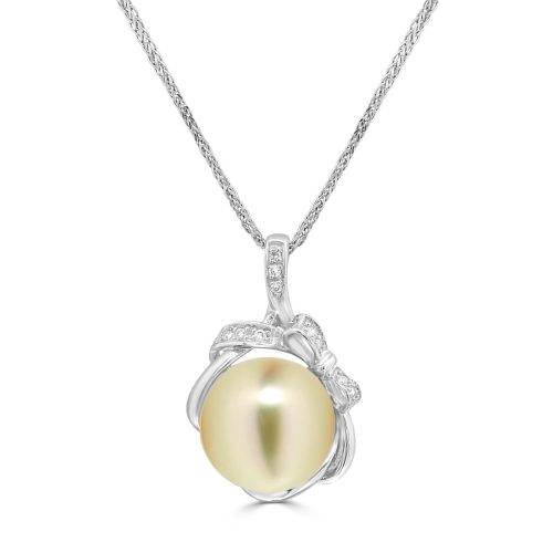 Pearl and Diamond Bow Pendant