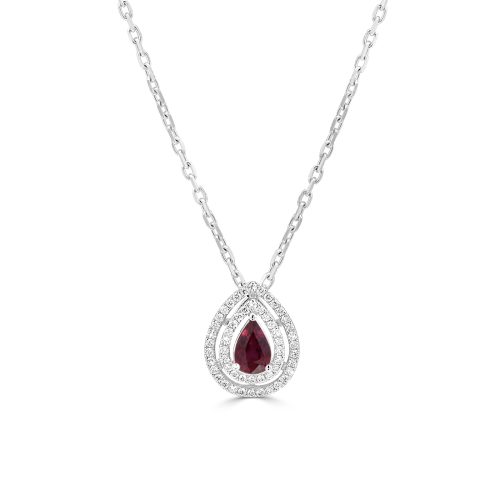 Ruby and Diamond Pendant with Double Halo