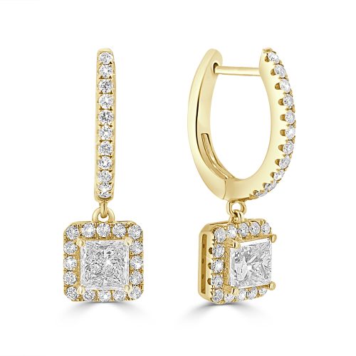 Diamonds Drop Earrings Natural Diamonds Framed in Yellow Gold