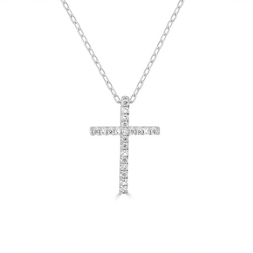 White Gold Cross Pendant 18kt Gold, 21 Diamonds