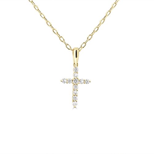 Diamond Cross Pendant Timeless Grace in 18kt Yellow Gold