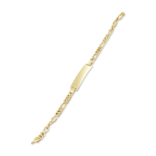 Gold Chain Bracelet 9kt Yellow Gold with Figaro Chain and Engravable ID Plate