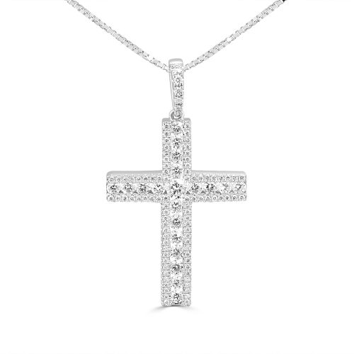 Diamond Cross Pendant in 18kt White Gold Timeless Faith, Brilliant Finish