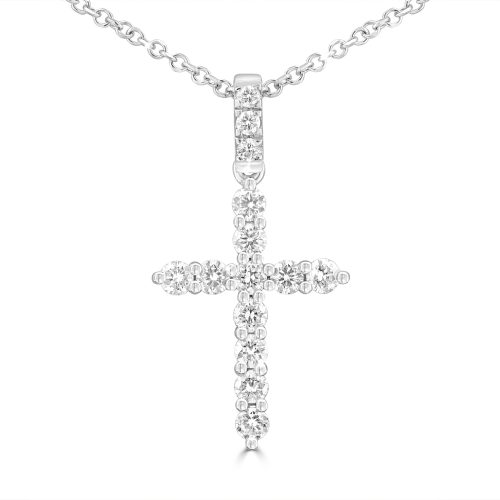 18Kt White Gold with Natural Diamond Cross Pendant