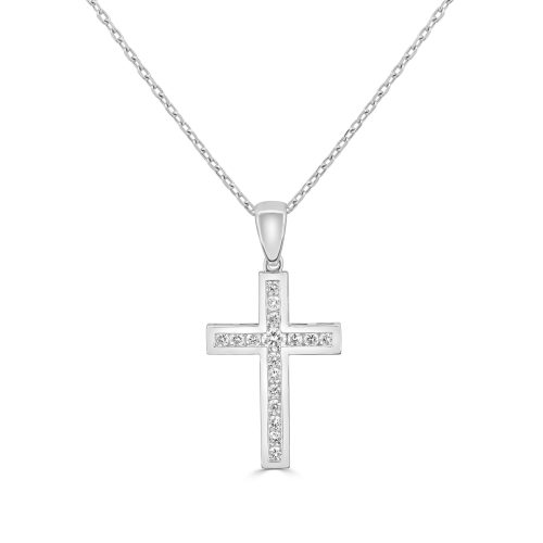 White Gold Diamond Cross Pendant Understated Brilliance in Timeless Form