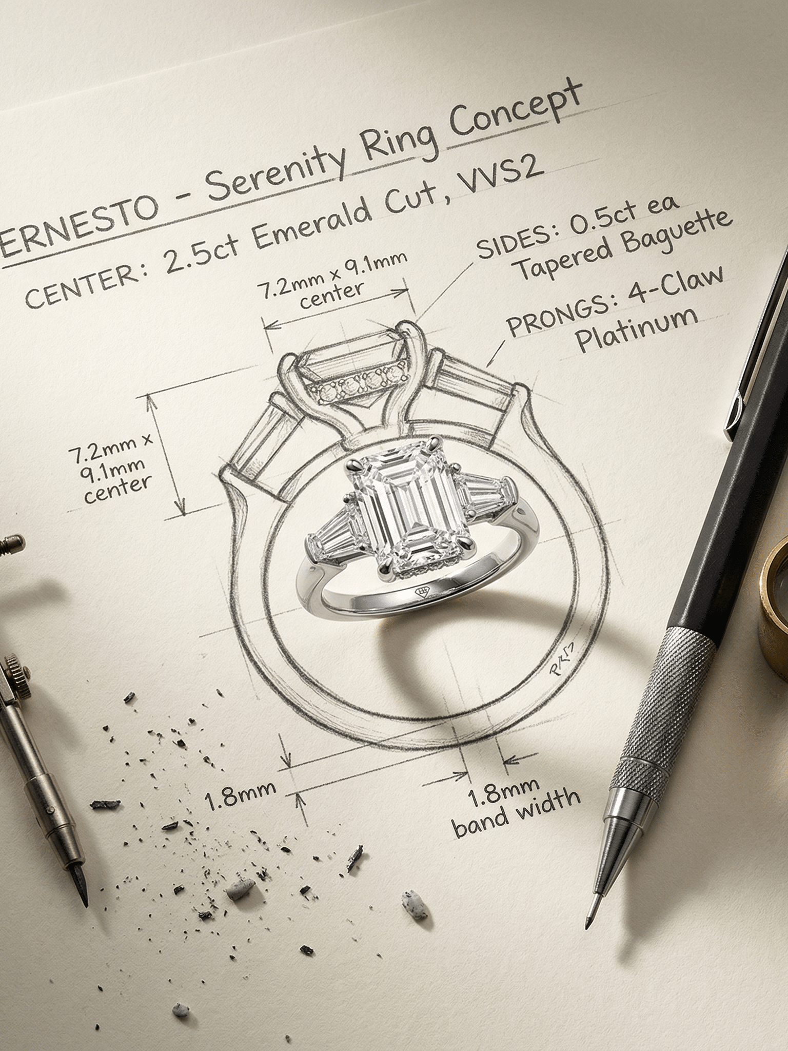 18ct White Gold Trilogy Princess Cut Eng…