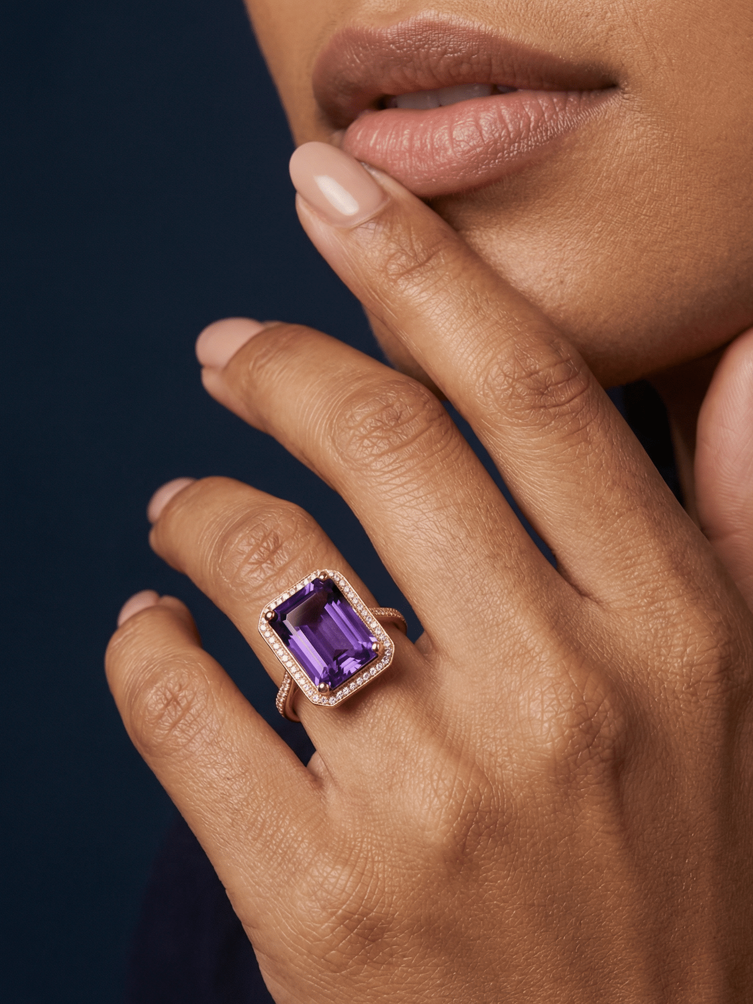 Amethyst Engagement Ring in 18ct Rose Go…